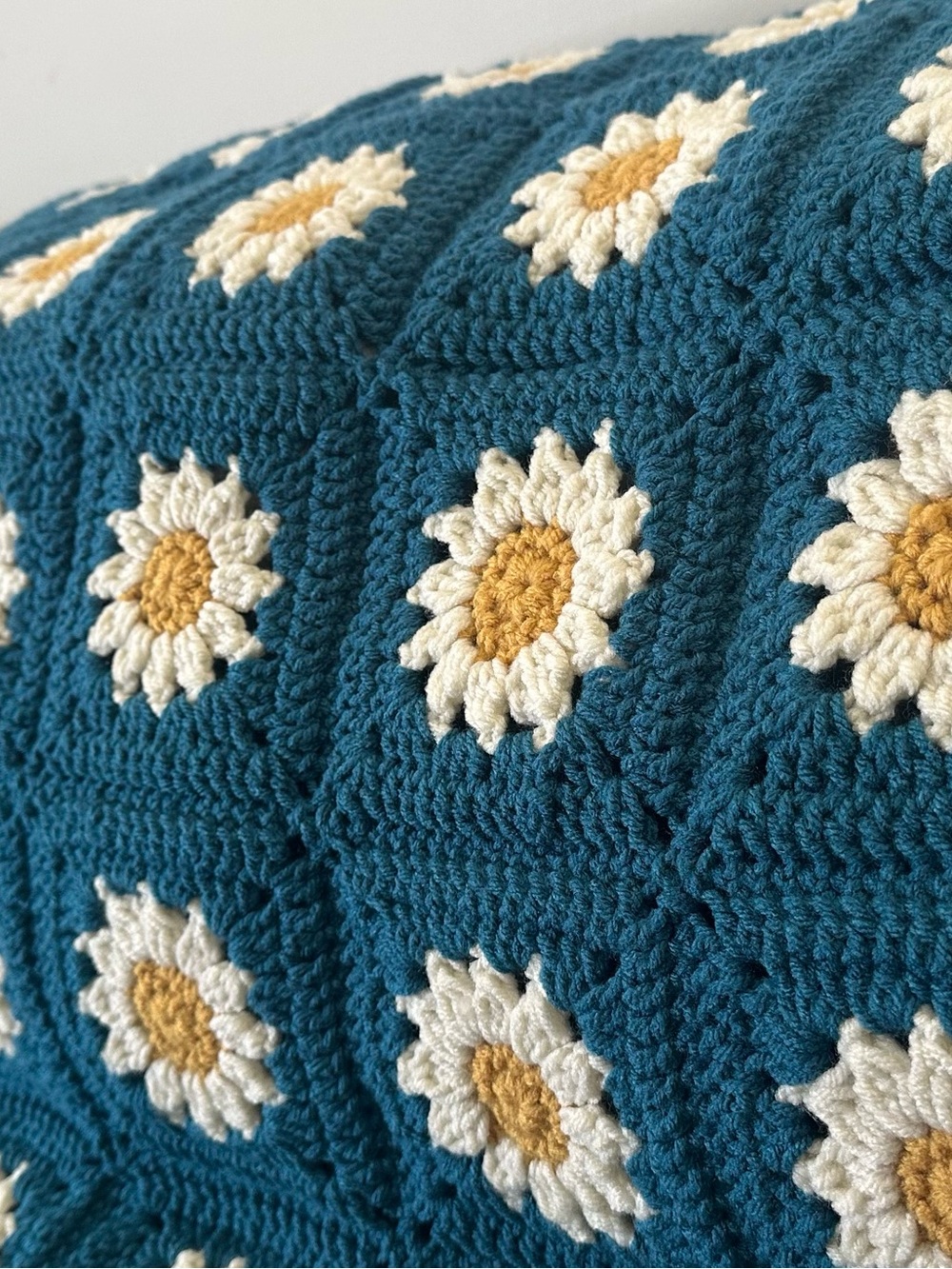 Handmade Teal Daisy Crochet Throw Blanket by